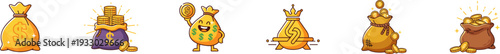 Variety of cartoon golden money bags and sacks for game interface