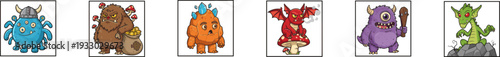 Set of diverse fantasy monster and mythical creature character icons