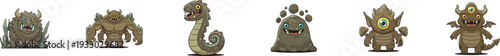 Collection of various small earth and stone monster characters