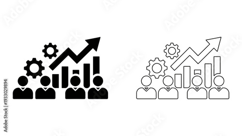 A vector graphic illustration of business growth and teamwork with gears and graphs