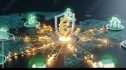 Digital Network Security and Financial Protection Concept.