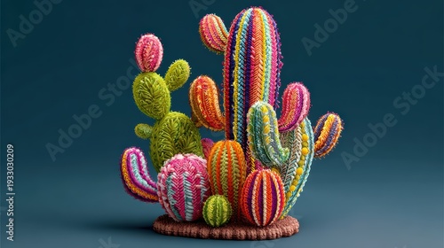 Colorful Yarn Sculpture of a Playful Kitten – Whimsical Textured Art for Creative Projects and Backgrounds