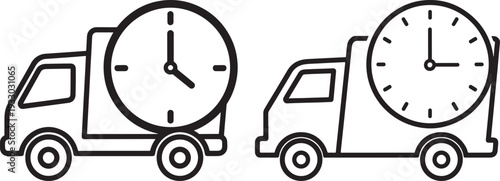 Delivery truck icon with clock symbolizing fast shipping and time sensitive logistics, vector illustration for transport and logistics concepts.