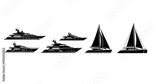 Collection of luxury yachts and sailboats, perfect for travel and leisure activities on the water.