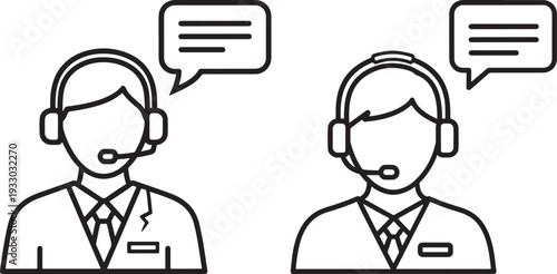 Outline Icons of Two Support Staff Wearing Headsets and Collars, Representing Customer Service or Call Center Operators