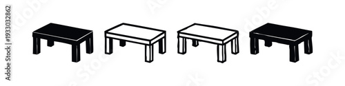 Isometric Small Table or Stool Furniture Doodle Icon Set