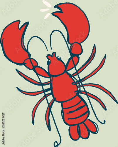 Mediterranean lobster seafood hand drawn