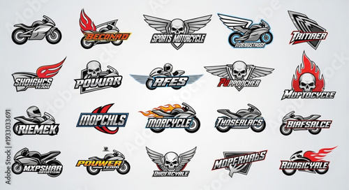 Motorcycle club emblems and logos collection, vintage style, perfect for biker designs.