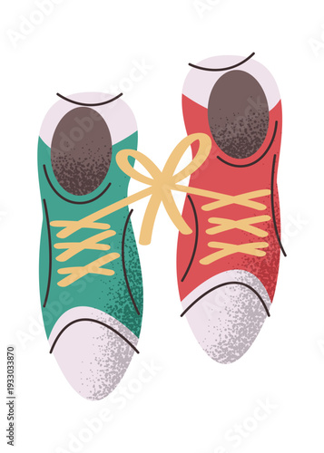 Funny boots with tangled shoelaces