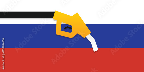 Background fuel pump nozzle with Russia flag. Petroleum industry