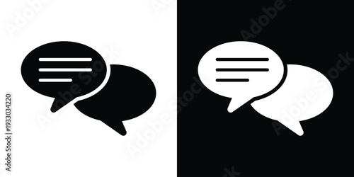 Modern outline style double speech bubble icon. Features a linear design representing messaging, networking, social media discussion, and digital conversation between two people.