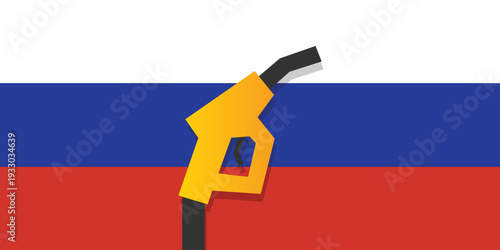 Background fuel pump nozzle with Russia flag. Petroleum industry