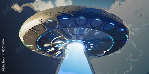 A digital painting of a futuristic glowing spaceship or unidentified object