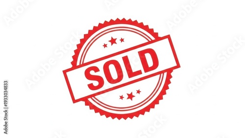 A red sold stamp icon on a white background, indicating a sale or transaction.