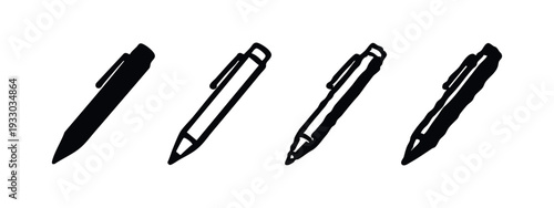 Group of four black pen icons in different styles, including solid, outline, and hand-drawn looks.