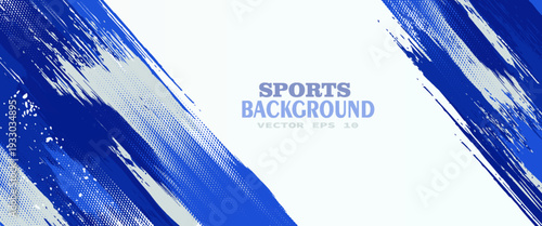 Horizontal abstract banner design with sporty blue grunge and halftone vector shape