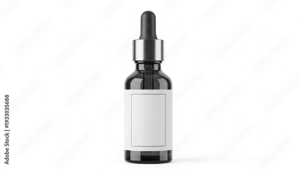 Naklejka premium A brown glass bottle with a dropper lid and blank label on a white background.