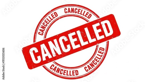 Event cancellation notification with a red stamp on a white background.