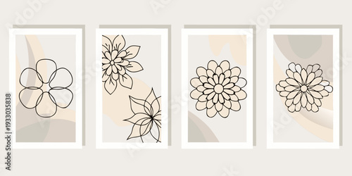 Minimalist botanical line art prints displayed as a gallery wall arrangement