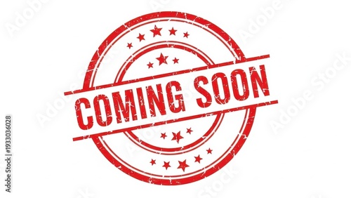 A red stamp with the text coming soon and stars around it