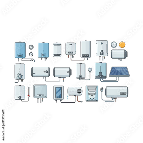 Water Heater Collection - Modern Appliance Vector Icons