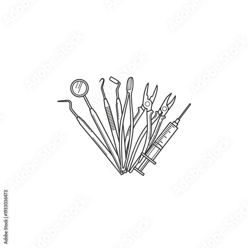 Hand-Drawn Dental Instruments Illustration