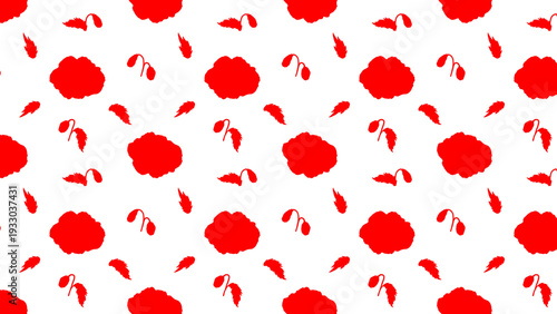 Poppies Isolated Hand Drawn Pattern Red White Flowers Leaves Love Heart Romantic Girly Textile Seamless No Background Transparent Floral Design Graphic repeated editable