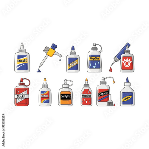 Pixel Art Adhesive and Glue Bottle Icons Collection - Craft & Industrial