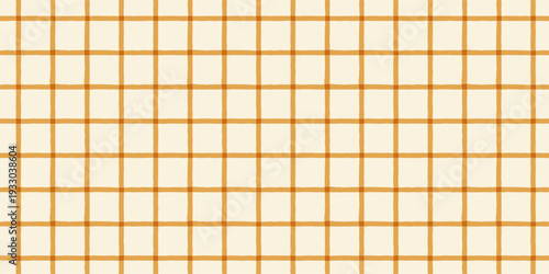 Hand drawn orange checkered grid seamless pattern on cream background. Geometrical texture. Modern background.