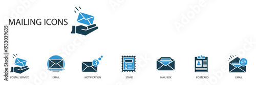 mailing icons set outline and Flat Style,transparent background