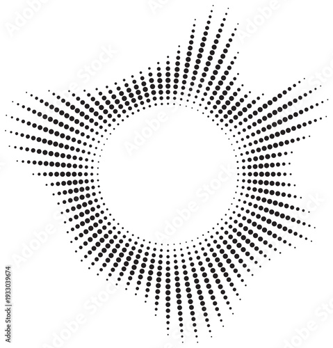 Soft curved five peak black dotted halftone radial sound wave audio equalizer icon vector illustration