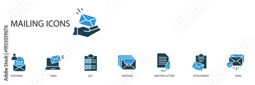 mailing icons set outline and Flat Style,transparent background