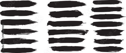 A collection of 15 black brush strokes on a white background