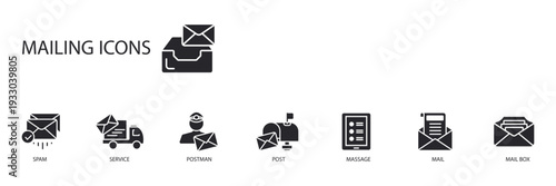 mailing icons set outline and Flat Style,transparent background