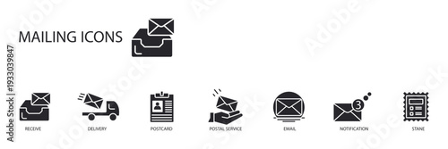 mailing icons set outline and Flat Style,transparent background