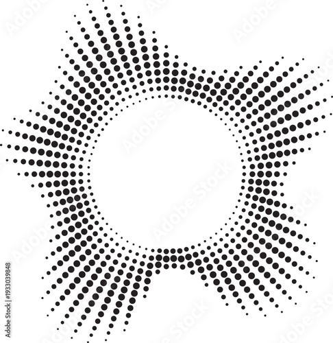 Five peak star shaped black dotted halftone radial sound wave audio equalizer icon vector illustration
