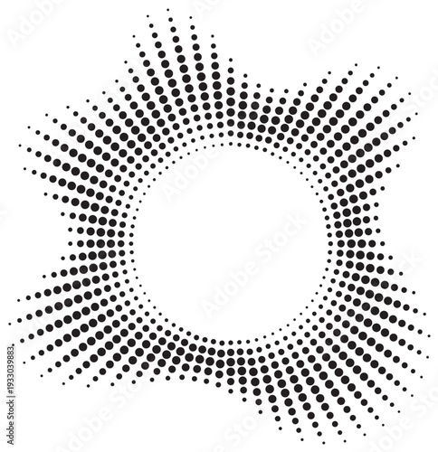 Six peak hexagonal black dotted halftone radial sound wave audio equalizer icon modern vector illustration