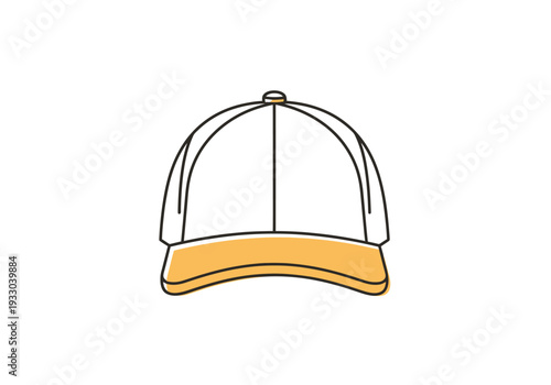 Minimalist Line Drawing of a Baseball Cap Design Element with White Crown and Orange Brim