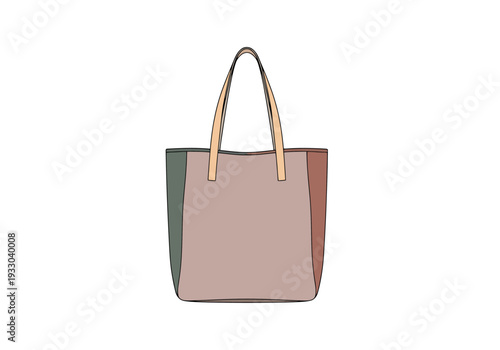 Stylish tote bag with color block design featuring smooth handles and a clean white background for fashion commerce and retail presentations