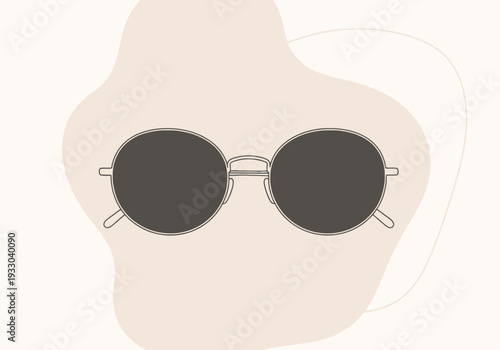 Round Lens Sunglasses Fashion Accessory Round Frame Eyewear Retro Style Neutral Background Abstract Shapes Modern Design
