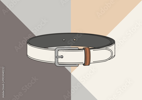 Classic Leather Belt with Metal Buckle for Menswear Accessories and Fashion Style Isolated on Geometric Background