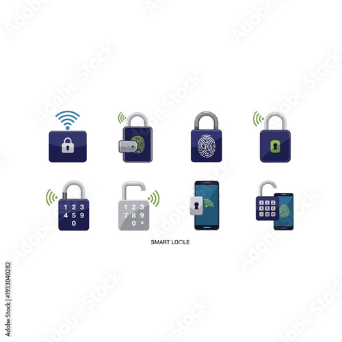 Smart Lock & Wi-Fi Digital Security Icons Vector Illustration