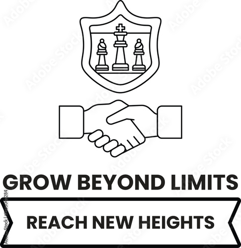 A white and black logo with a handshake