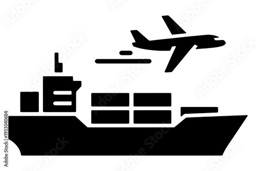 Cargo Ship and Airplane Transportation Illustration