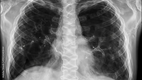 Detailed chest X-ray showing human lungs and ribcage