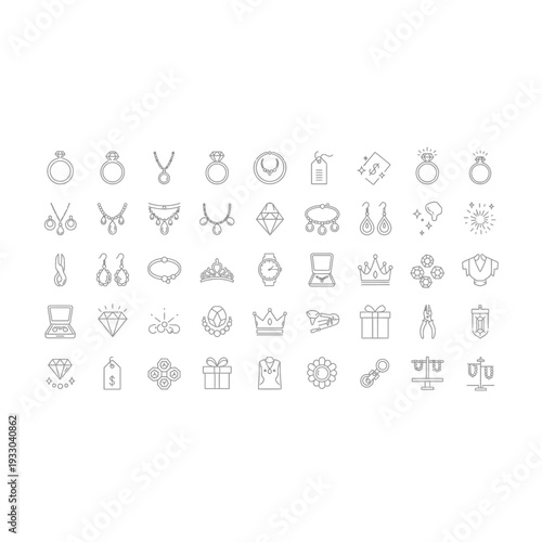 Elegant Jewelry and Precious Gemstone Icon Collection