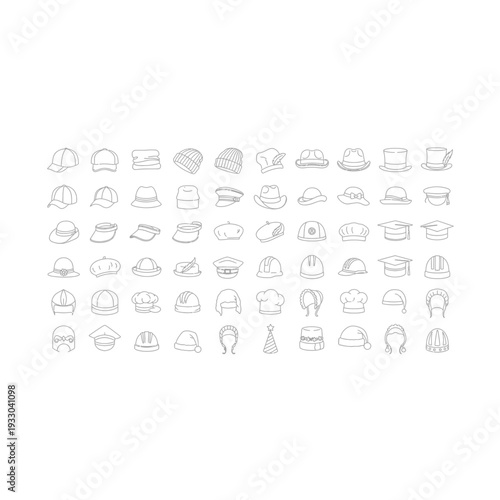 Diverse Headwear and Hat Outline Icons for Fashion Design