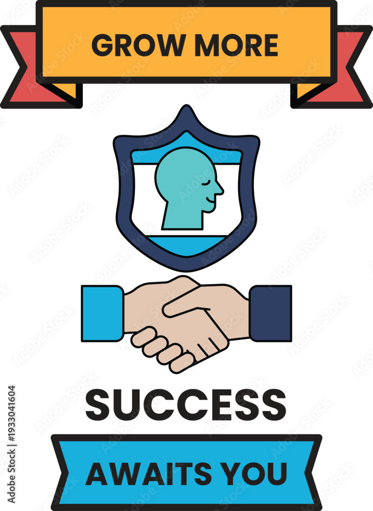 Fototapeta premium A black and white image of two hands shaking with the words Grow More Success Aw