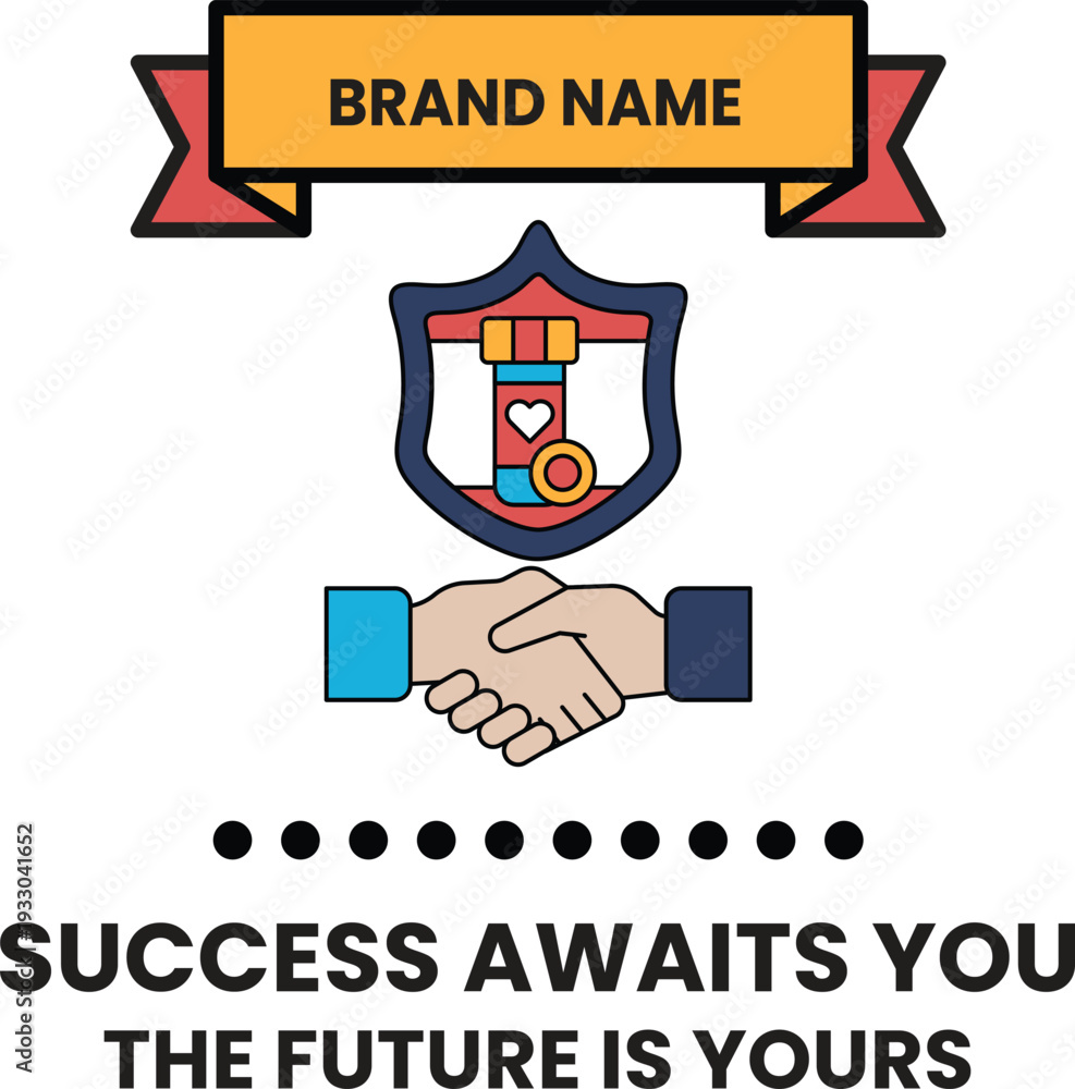 Fototapeta premium A white and black image of two hands shaking with a banner that says 