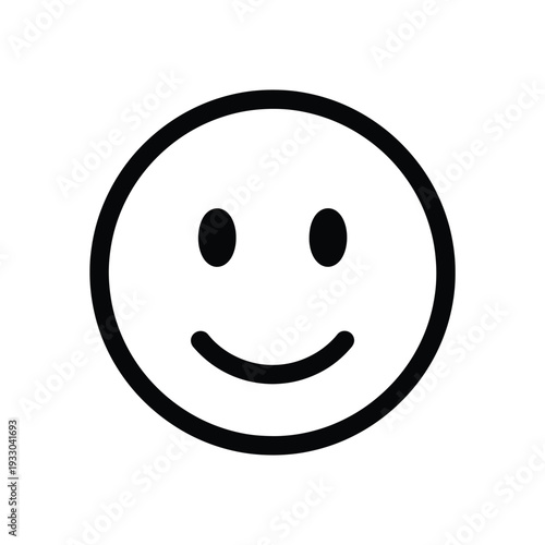 A black and white graphic depicting a smiling face with two simple oval eyes and a curved mouth inside a circle